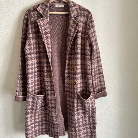 Rielle Trench Cardigan Women’s SZM Houndstooth Brown Coco Classic Knit Button - Picture 7 of 13